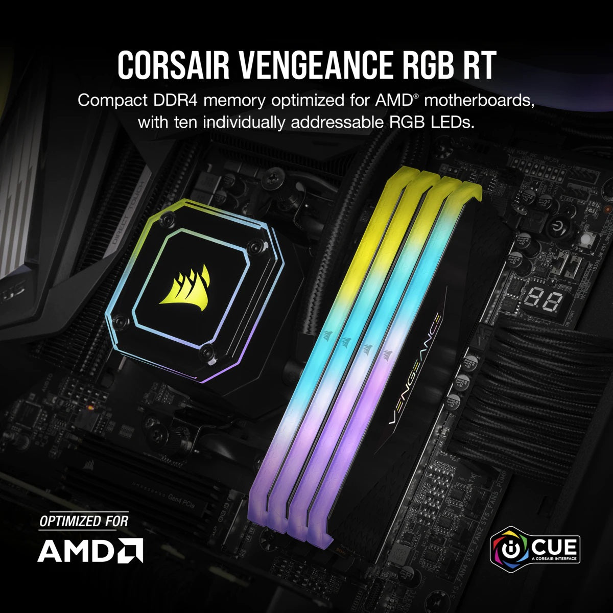 Corsair VENGEANCE RGB RT 32GB (2 x 16GB) DDR4 DRAM 3600MHz PC4-28800 CL16, 1.2V/1.35V