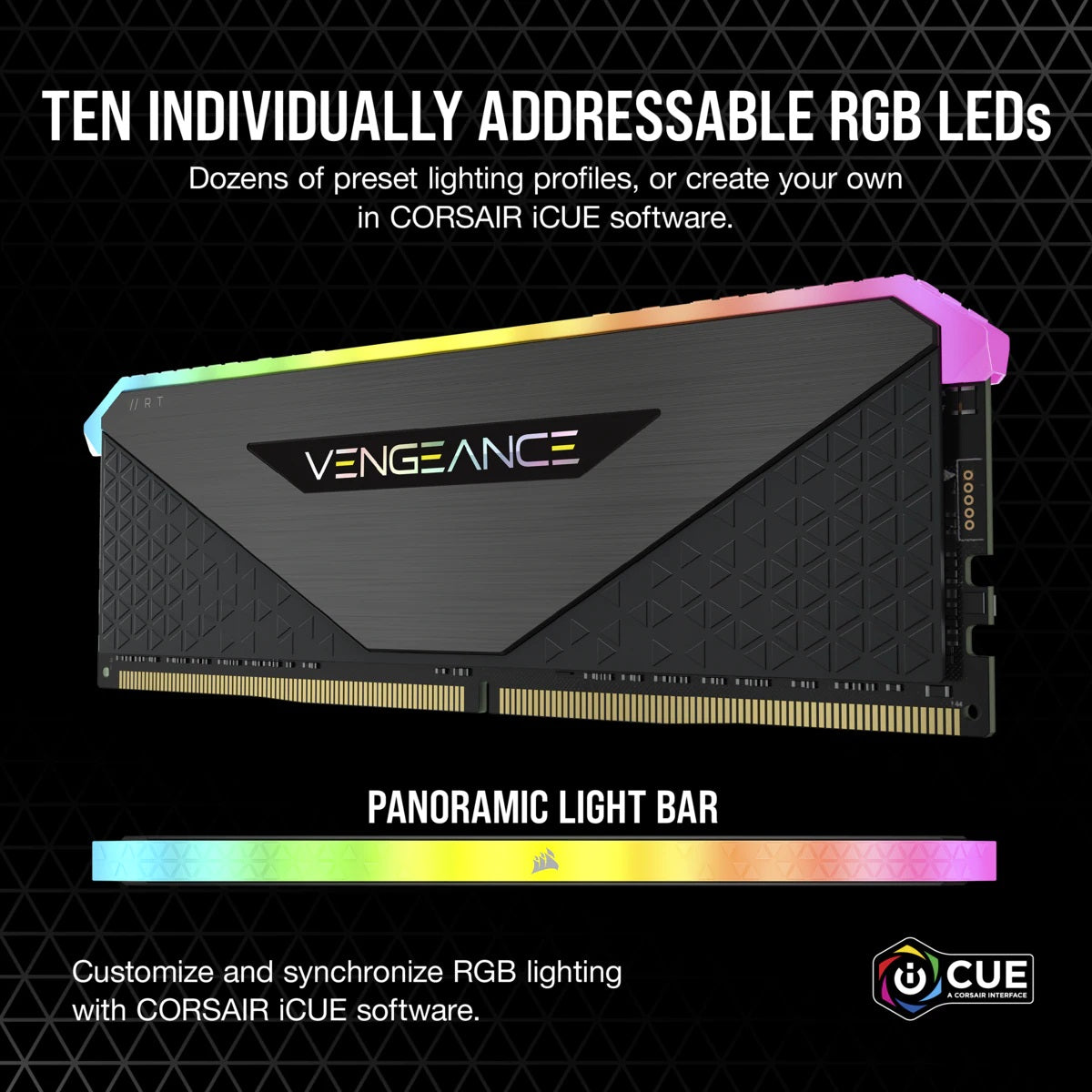 Corsair VENGEANCE RGB RT 32GB (2 x 16GB) DDR4 DRAM 3600MHz PC4-28800 CL16, 1.2V/1.35V