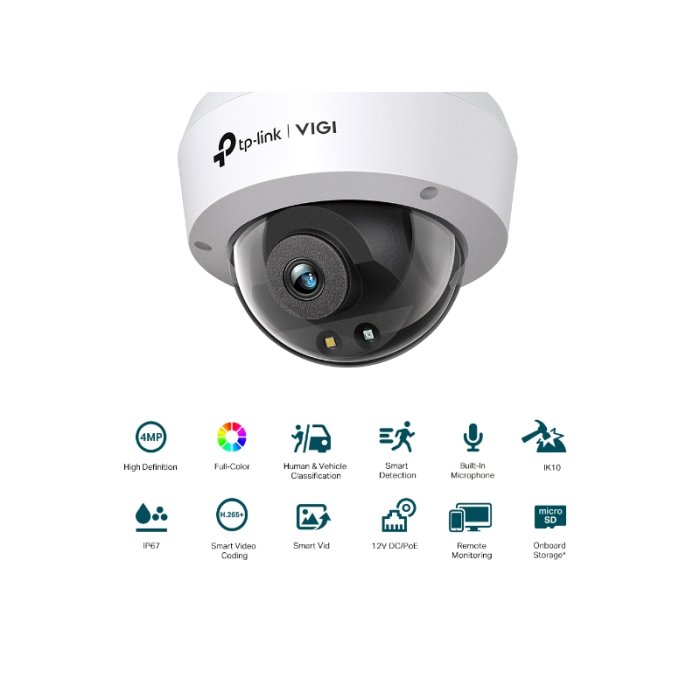 TP-LINK VIGI 4MP Full-Color Dome mrežna kamera (do 2560 × 1440 H.265+ 30fps)