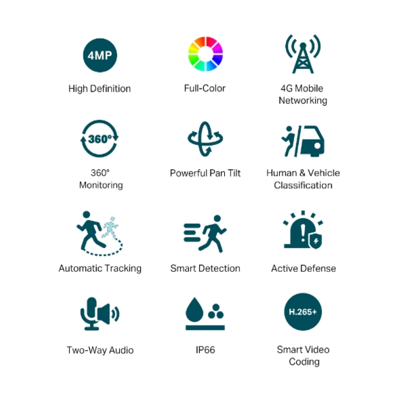 TP-LINK VIGI 4MP zunanja Full-Color 4G/LTE Pan Tilt mrežna kamera (do 2560X1440 H.265+ 30fps)