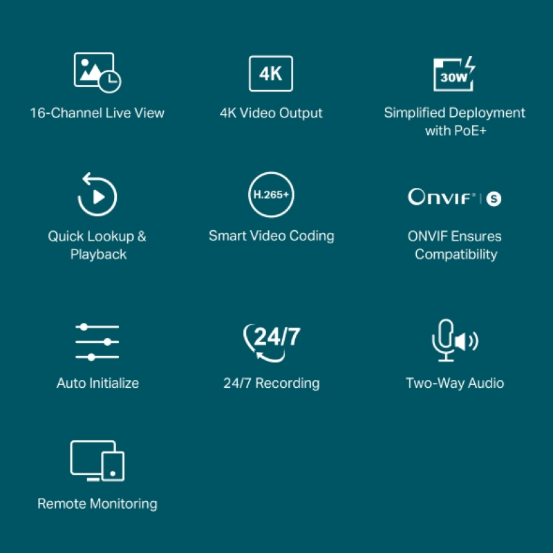 TP-LINK VIGI 16-kanalni PoE+ mrežni video snemalnik 24/7