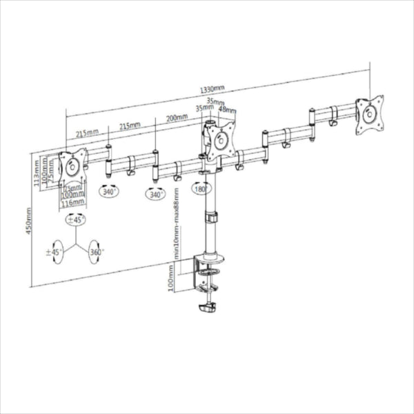 Vonhaus nosilec za tri monitorje do 27''