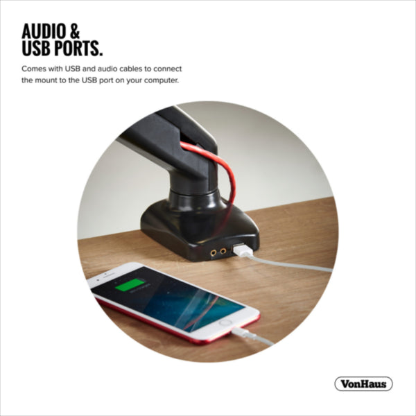 VonHaus enojni namizni nosilec do diagonale 27'', 1 x USB 3.0, plinska vzmet