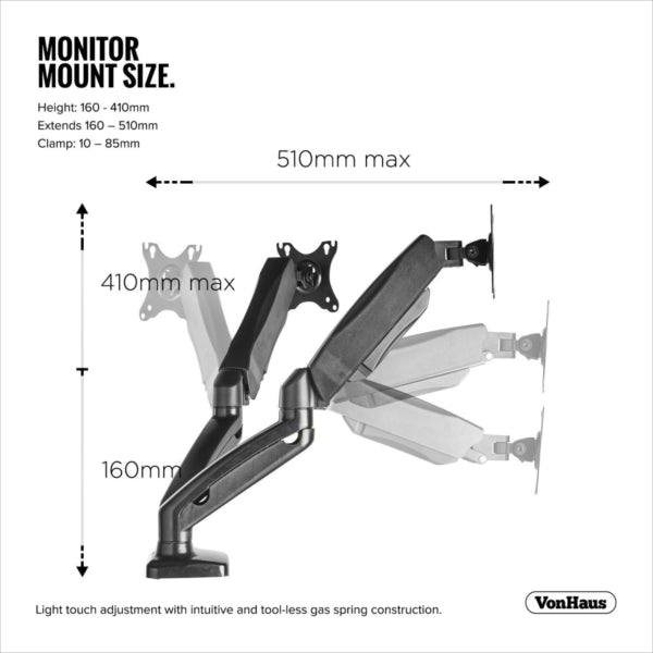 VonHaus dvojni namizni nosilec do diagonale 27'', 2 x USB 3.0, plinska vzmet