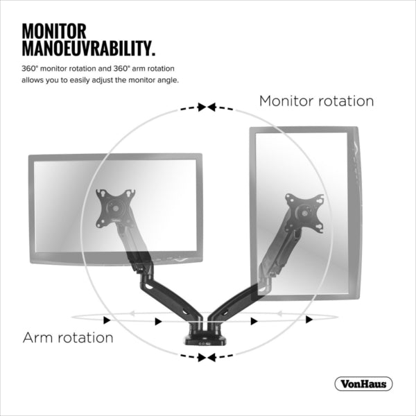 VonHaus dvojni namizni nosilec do diagonale 27'', 2 x USB 3.0, plinska vzmet