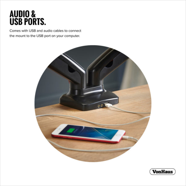 VonHaus dvojni namizni nosilec do diagonale 27'', 2 x USB 3.0, plinska vzmet