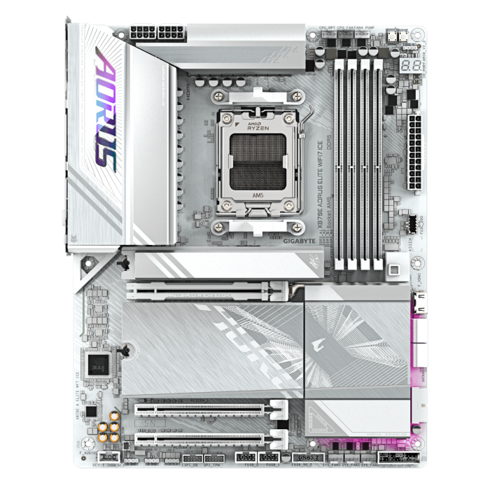 GIGABYTE X870E A ELITE WF7 ICE, DDR5, SATA3, USB4, DP, 2.5GbE, WiFi 7, AM5 ATX