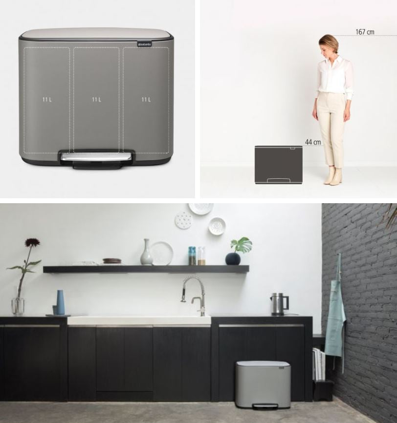 Brabantia koš na pedal 3x11L siv 121524