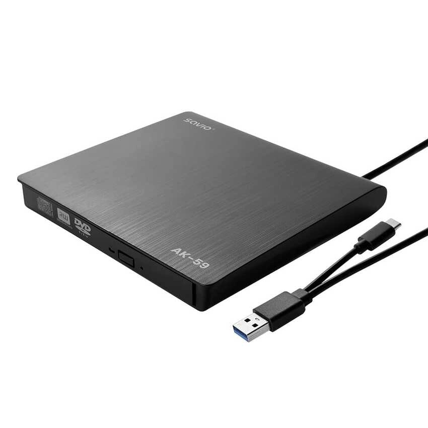 Zunanji USB DVD pogon SAVIO AK-59 CD/DVD R/RW USB A + USB C