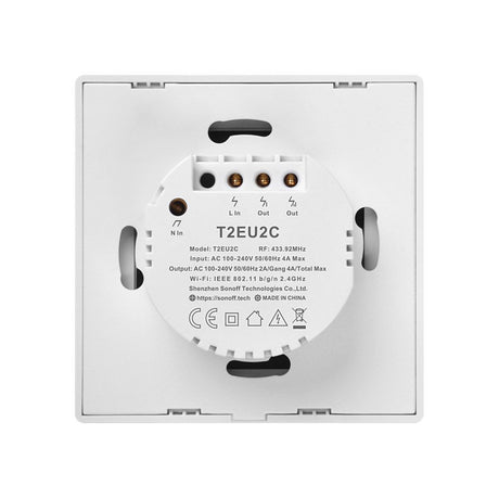 SONOFF pametno stensko stikalo Wi-Fi + RF433 dvojno T2EU2C-TX