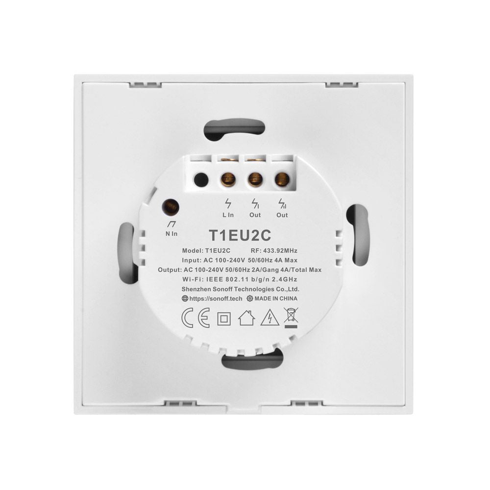 SONOFF pametno stensko stikalo Wi-Fi + RF433 dvojno T1EU2C-TX