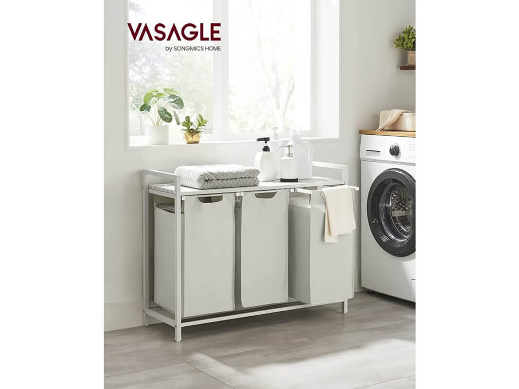 VASAGLE košara za perilo s 3 predelki, bela, BLH301W01