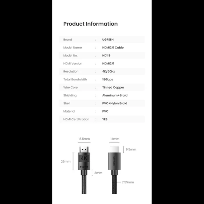 Ugreen 4K HDMI 2.0 kabel - 2M