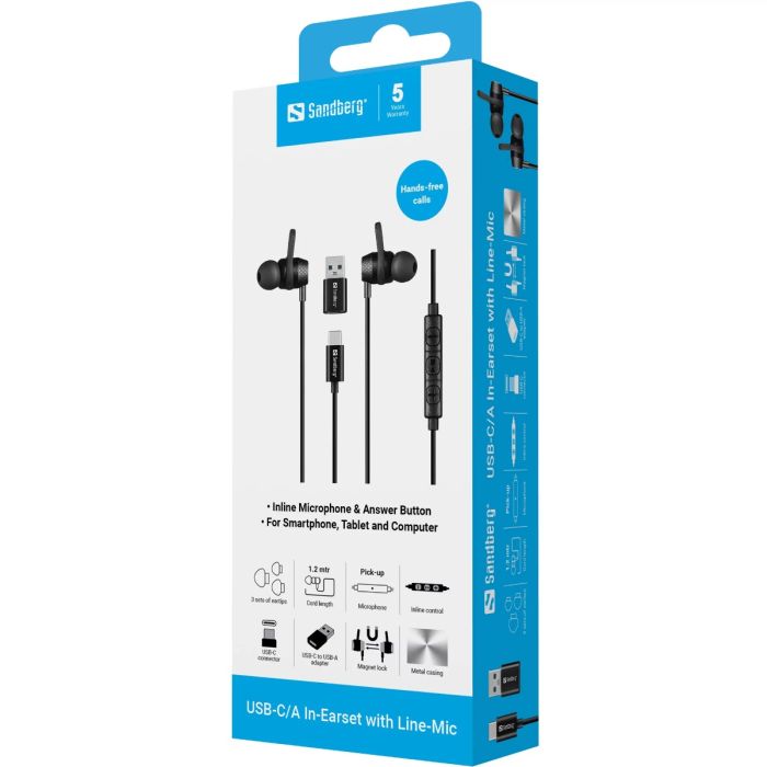 Sandberg USB-C/A In-Earset with Line-Mic žične slušalke z mikrofonom