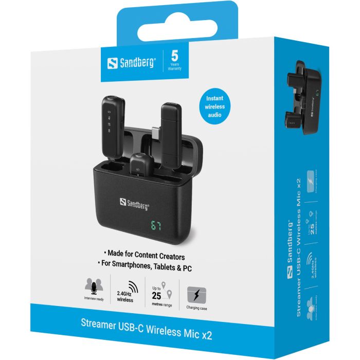 Sandberg Streamer USB-C Wireless Mic x2 brezžični mikrofon set