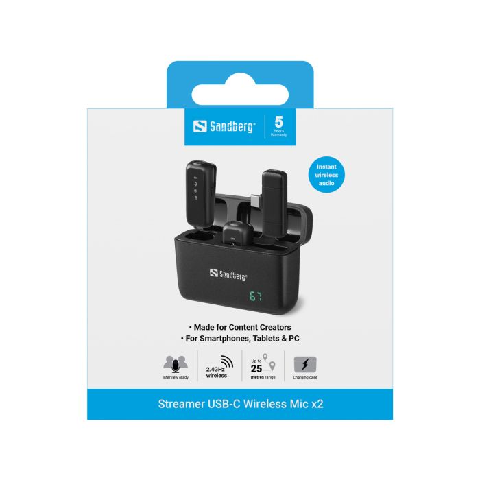 Sandberg Streamer USB-C Wireless Mic x2 brezžični mikrofon set