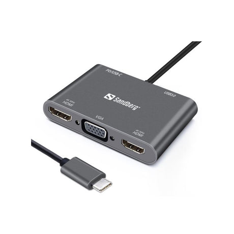 Sandberg USB-C Dock 2xHDMI+1xVGA+USB+PD priklopna postaja