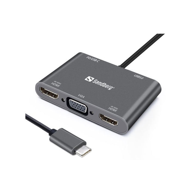 Sandberg USB-C Dock 2xHDMI+1xVGA+USB+PD priklopna postaja