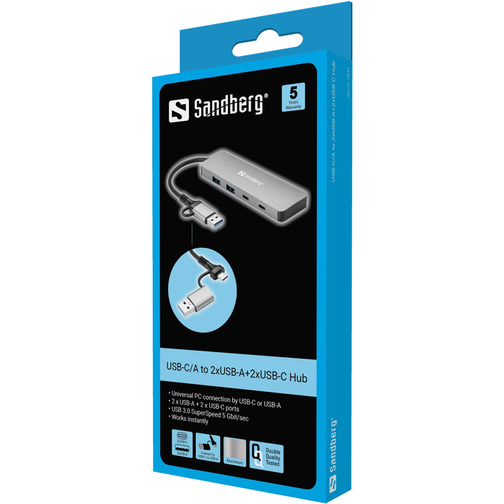 Sandberg vozlišče USB-C/A to 2xUSB-A+2xUSB-C