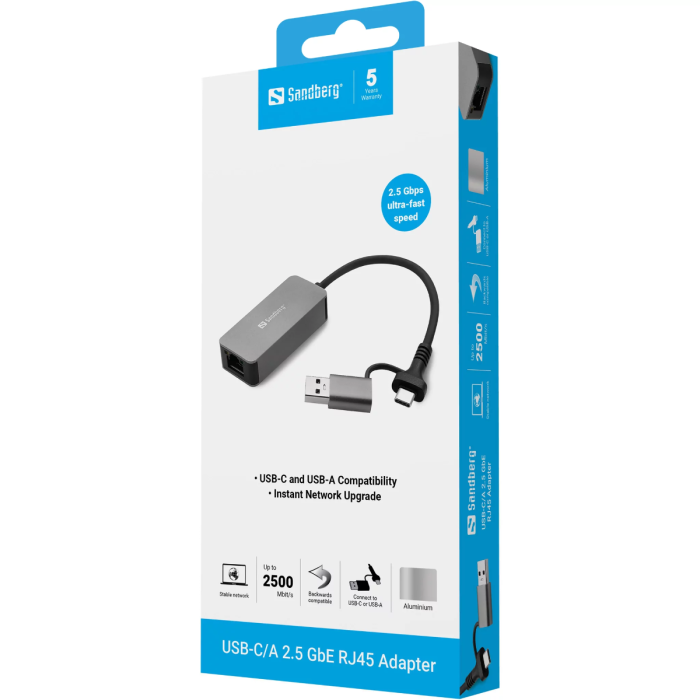 Sandberg USB-C/A 2.5 GbE RJ45 Adapter