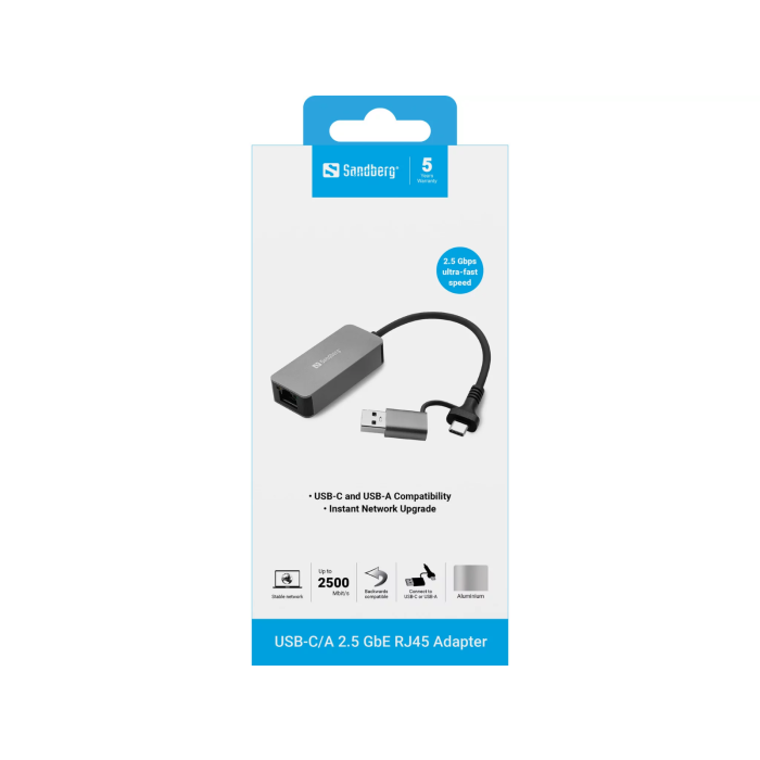 Sandberg USB-C/A 2.5 GbE RJ45 Adapter