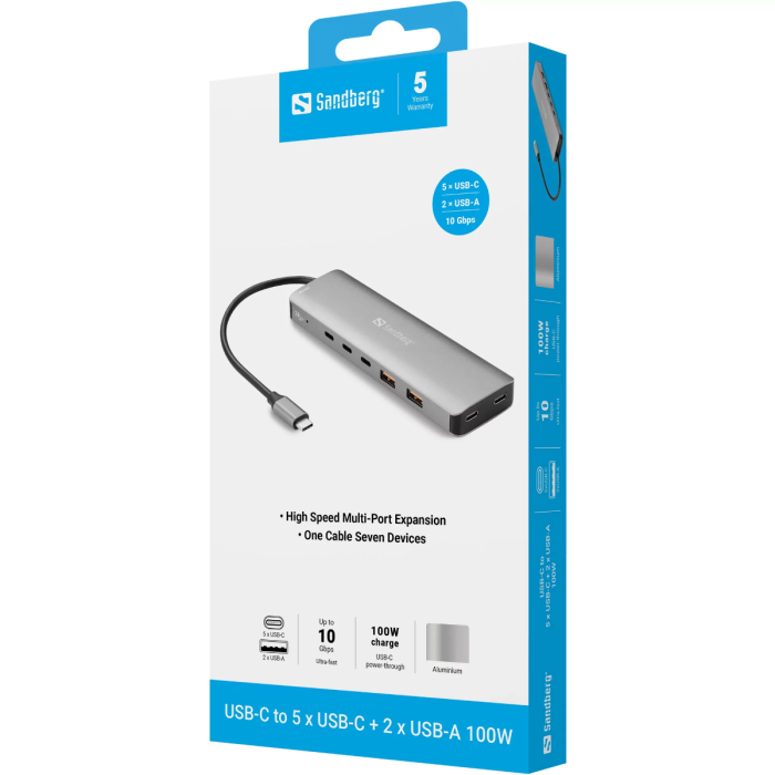 Sandberg USB-C to 5xUSB-C+2xUSB-A 100W priklopna postaja