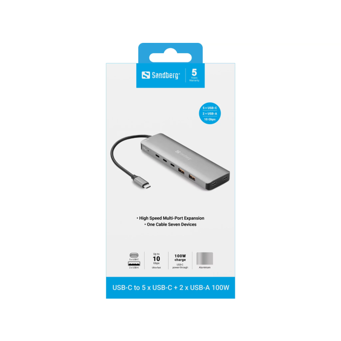 Sandberg USB-C to 5xUSB-C+2xUSB-A 100W priklopna postaja