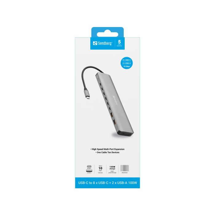 Sandberg USB-C to 8xUSB-C+2xUSB-A 100W priklopna postaja