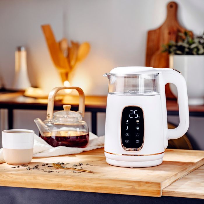 Adler Električni grelnik vode iz stekla z LED zaslonom in nastavitvijo temperature, 1,7 l