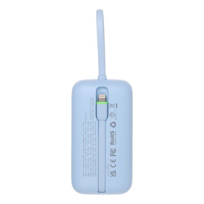 VEGER prenosna baterija z vgrajenimi kabli 10000 mAh, modra