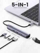 UGREEN 5v1 USB-C Hub, USB 3.0 A+HDMI+RJ45+PD - box