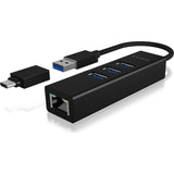 IcyBox IB-HUB1419-LAN USB-A/C mrežna kartica in 4-portni HUB
