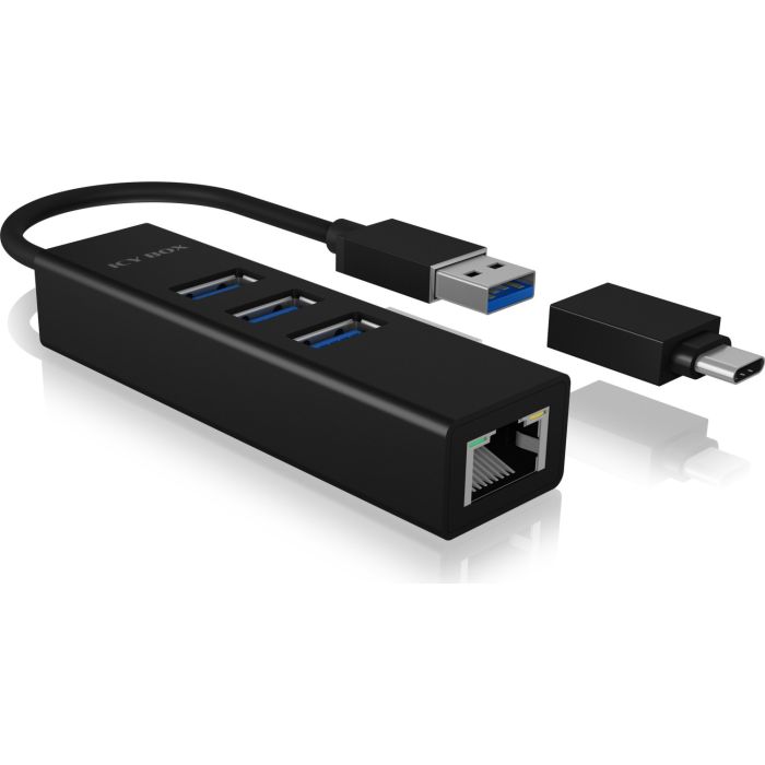 IcyBox IB-HUB1419-LAN USB-A/C mrežna kartica in 4-portni HUB