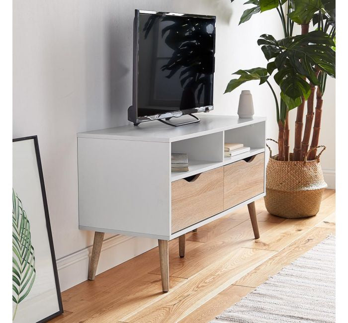 VonHaus Koto manjša TV omarica bela, hrast