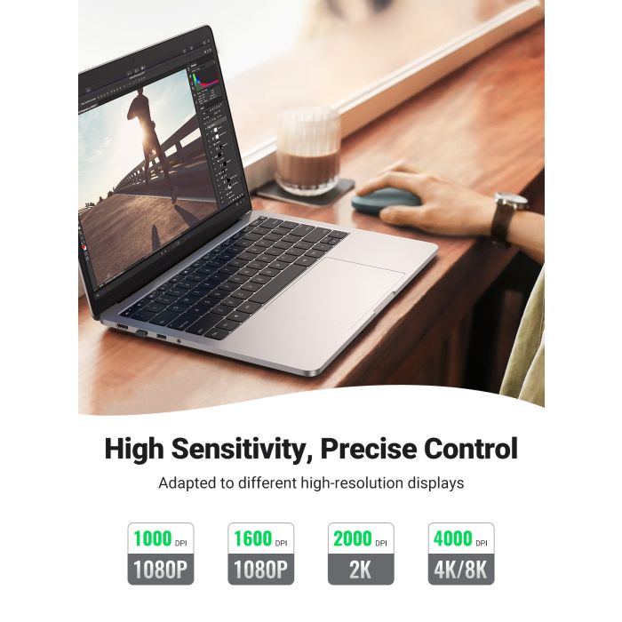 Ugreen brezžična tiha, tanka in lahka miška 2.4GHz, 400DPI zelena - box