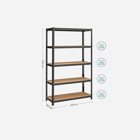 SONGMICS Regal 60 x 120 x 200 cm rjavo-črna, GLR060B01