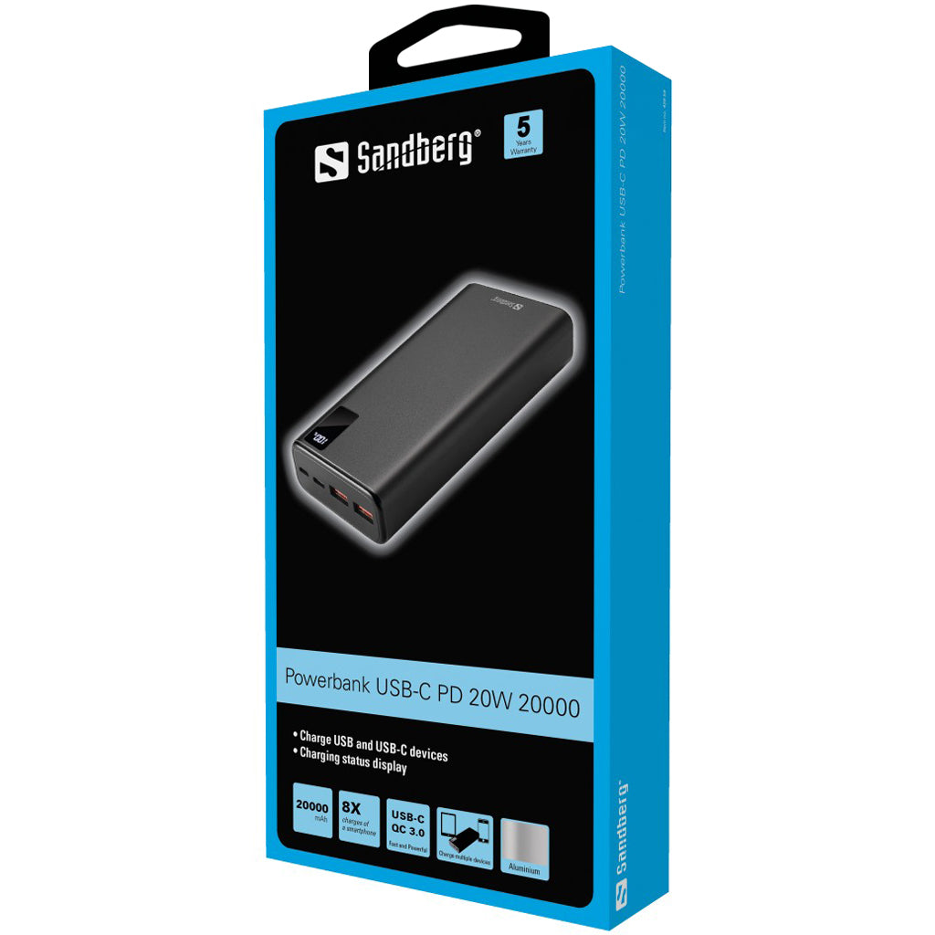 Sandberg Powerbank USB-C PD PowerDelivery 20W 20.000mAh prenosna baterija