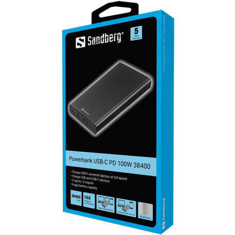 Sandberg Powerbank USB-C PowerDelivery 100W 38.400mAh prenosna baterija