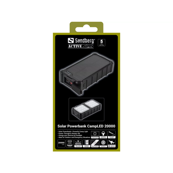 Sandberg Solar Powerbank CampLED 20000mAh prenosna baterija