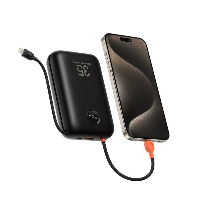 VEGER prenosna baterija z vgrajenimi kabli 30000 mAh, črna