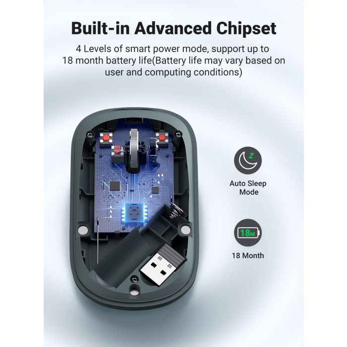 Ugreen brezžična tiha, tanka in lahka miška 2.4GHz, 400DPI zelena - box