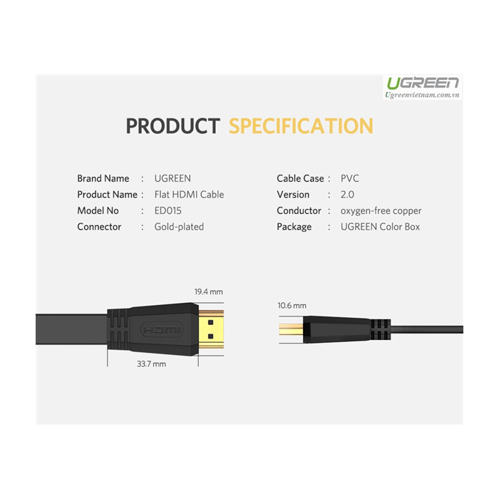 Ugreen HDMI 2.0 Flat kabel 3m - box