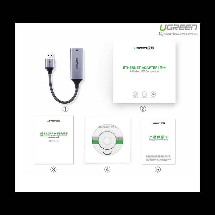 Ugreen USB 3.0 Gigabit Ethernet Adapter mrežna kartica siv - box