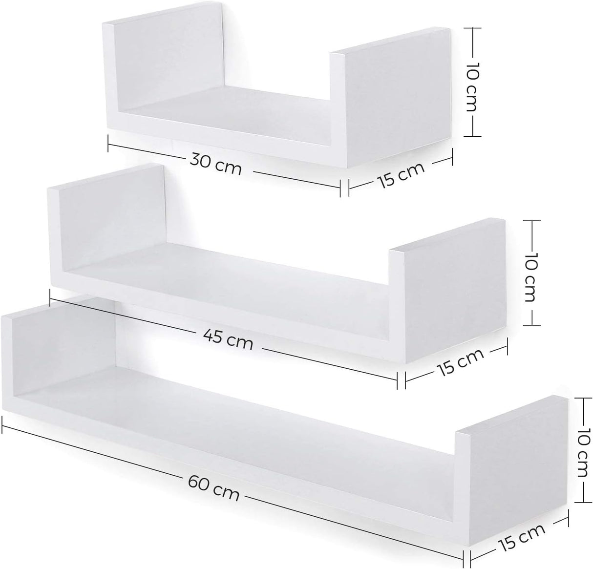 SONGMICS komplet 3 plavajočih polic 60 -45 -30cm