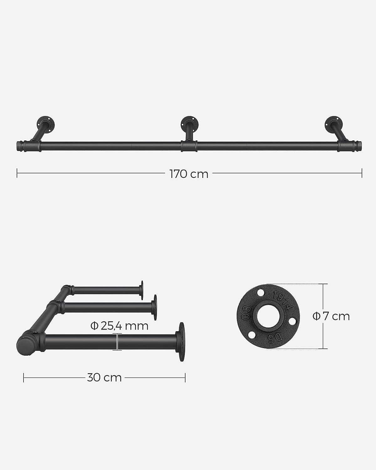 SONGMICS Stensko obešalo za oblačila 30,4 x 170 x 7 cm črna, HSR104B01