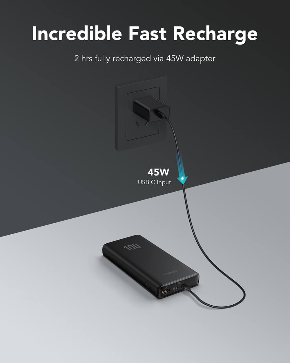 VEGER T100 PowerBank 20.000 mAh T100, črn