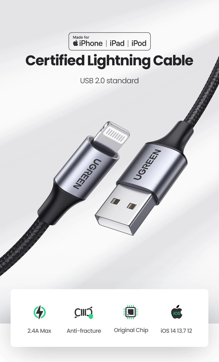 Ugreen kabel Lightning na USB-A 2m - box