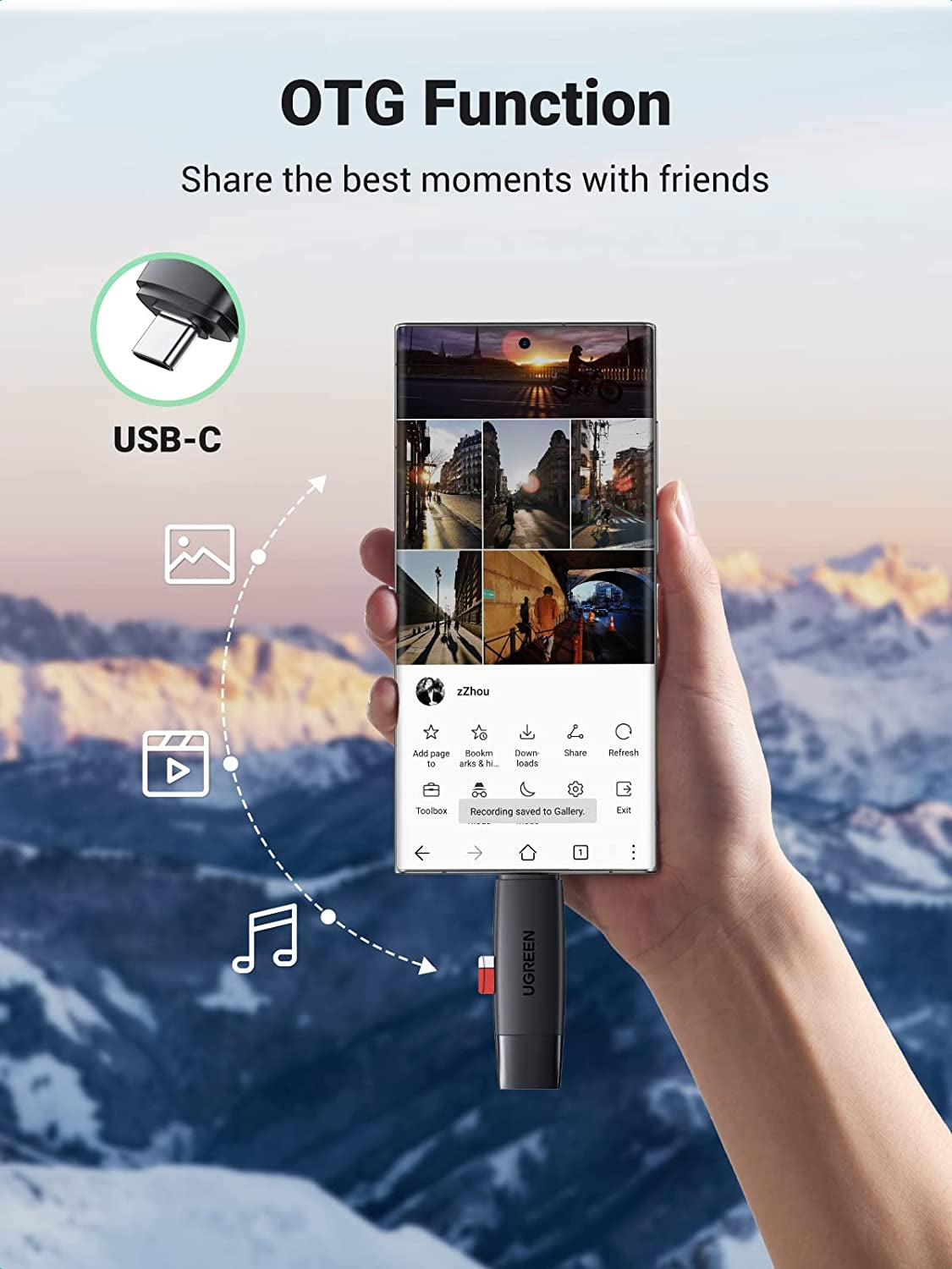 Ugreen USB 3.0 + USB-C OTG čitalec kartic