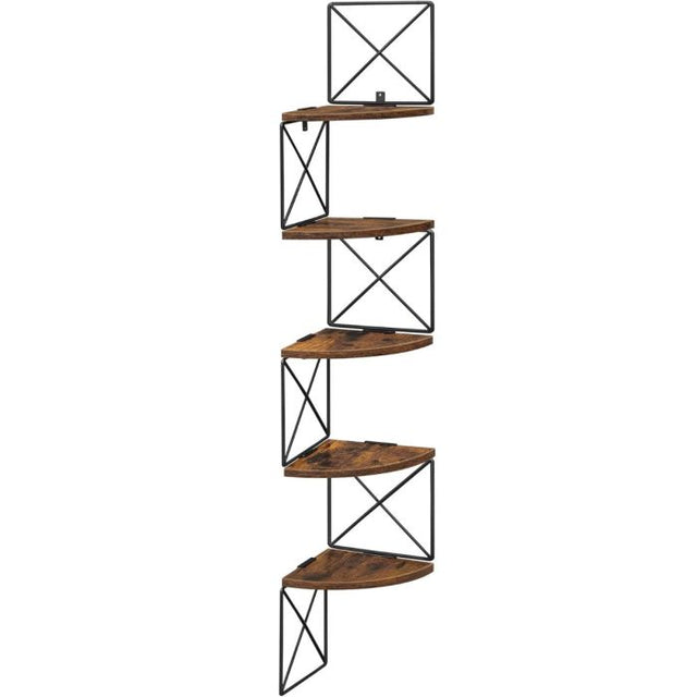 VASAGLE stenski kotni regal, 5-nivojski, rustikalno rjav in črn, 127,5 × 20 × 20 cm, industrijski slog