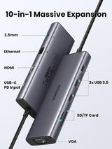 UGREEN USB C Hub, 10-v-1 USB-C z dvojnim izhodom za zaslon 4K HDMI & VGA, 100W PD